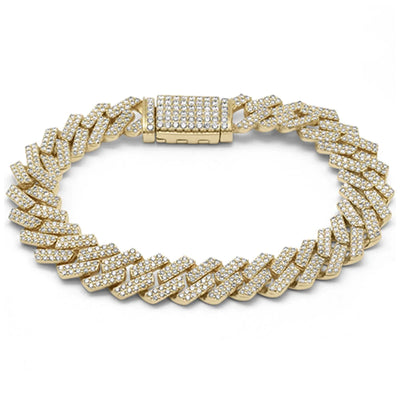 13mm 14k Gold and Diamond Square Cuban Bracelet