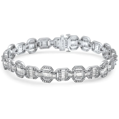 White Gold Round and Baguette Diamond Bracelet