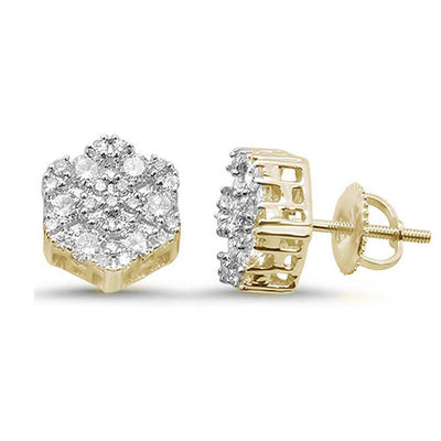 14k Gold  Diamond Snowflake Cluster Earrings