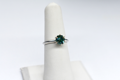 JB Jewelers White Gold Hexagon Cut Blue Moissanite Ring