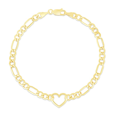 JB Jewelers 14k Gold Heart Figaro Bracelet